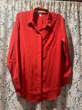 Nine West Vibrant Red Button-Down Blouse Women’s Size Large
